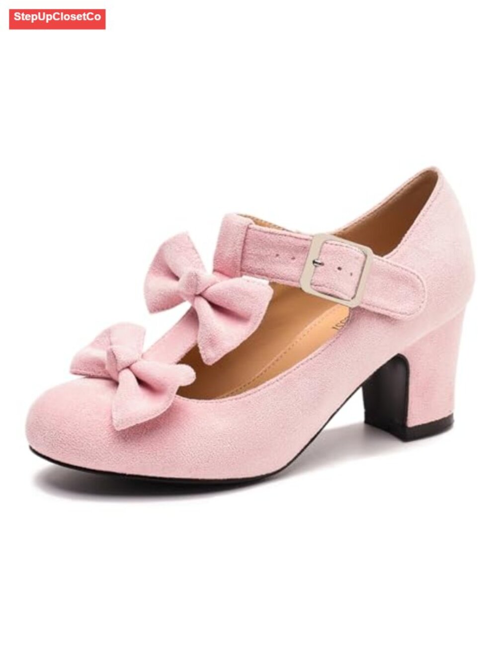 Women's Bow T-Strap Mary Jane Pumps 2.56" Block Heel Buckle